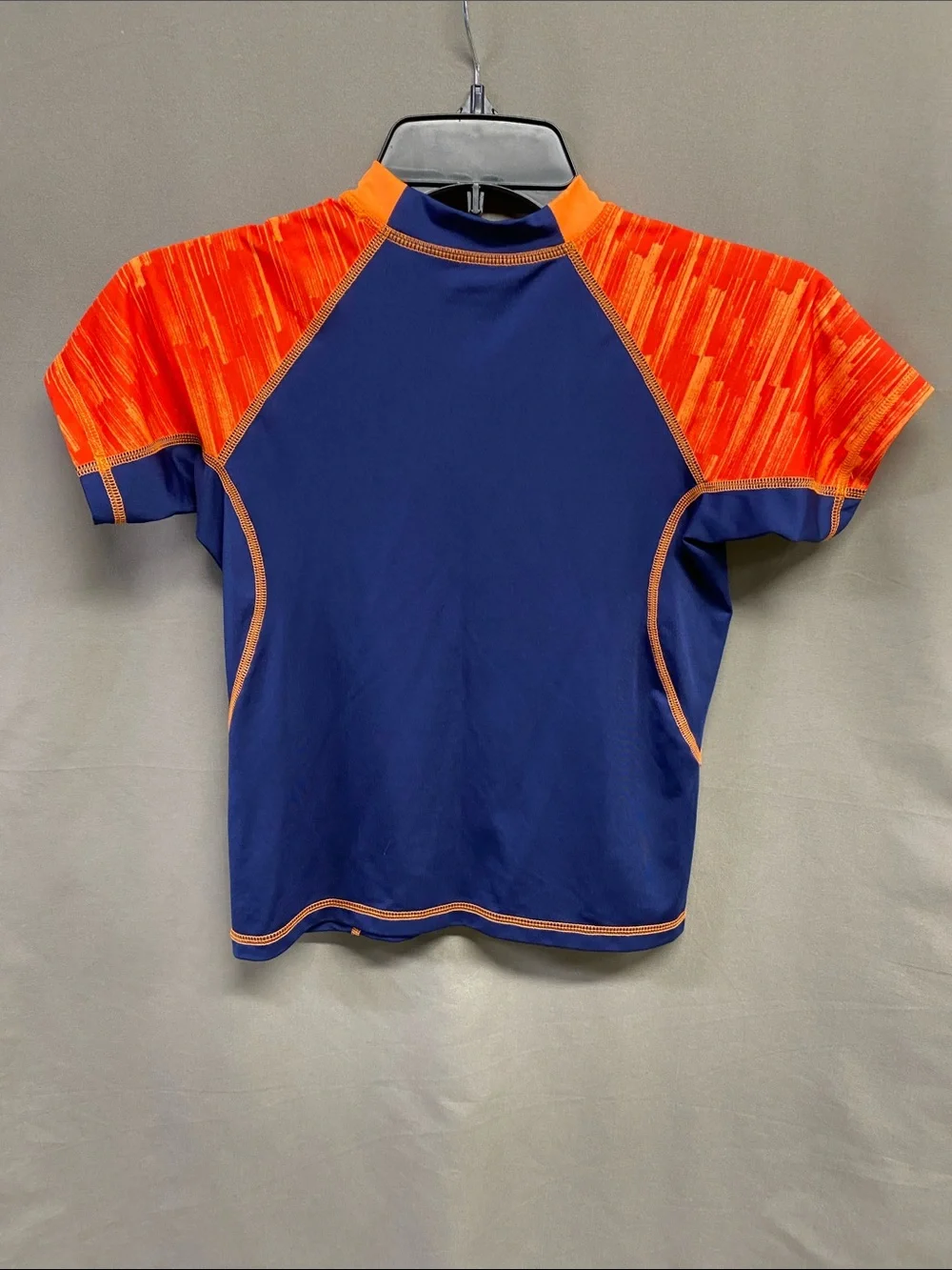 Wave Zone Kids Navy and Orange Short-Sleeve Rash Guard Swim Shirt Size 6-7